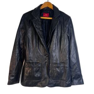 Cole Haan Black Lamb Skin Leather Jacket One Button Blazer Style Size Large